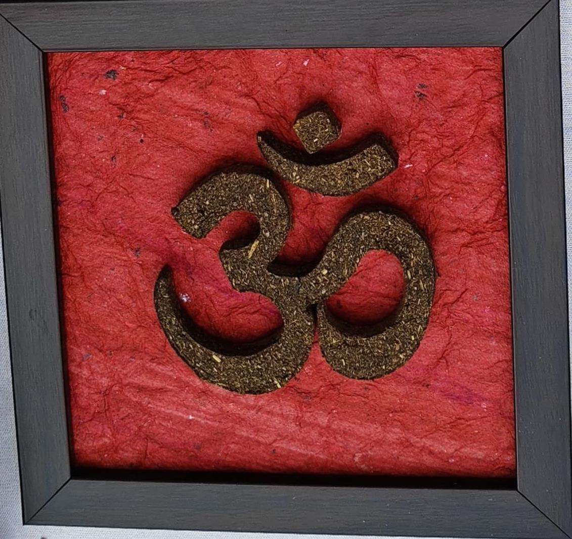 Cow Dung Om Symbol on handmade. Size 5.5” X 5.5”